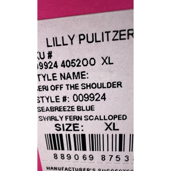Lilly Pulitzer Geri Off The Shoulder Sea breeze Blue Midi Eyelet Dress XL $348 - Picture 9 of 9